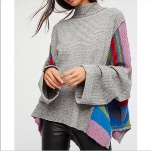 Free People Gray Multicolor Turtleneck Sweater